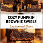Stacked pumpkin brownie swirl bars with creamy pumpkin cheesecake layers, a festive Thanksgiving brownies treat